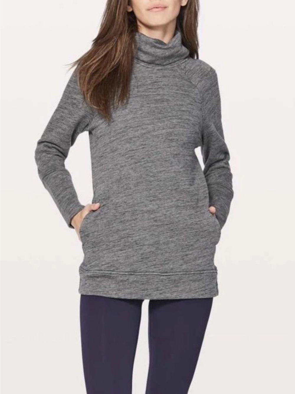 Lululemon To You Tunic Heathered Grey Size 10 Turtleneck Sweatshirt Top Tunic